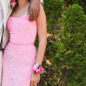 Lucy in the Sky Hot Pink Sequin prom dress